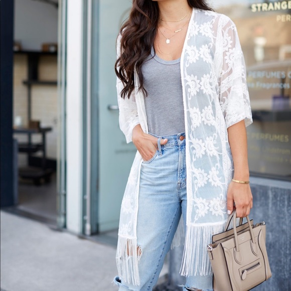 Dex Embroidered Fringed Mesh Kimono - Picture 5 of 10